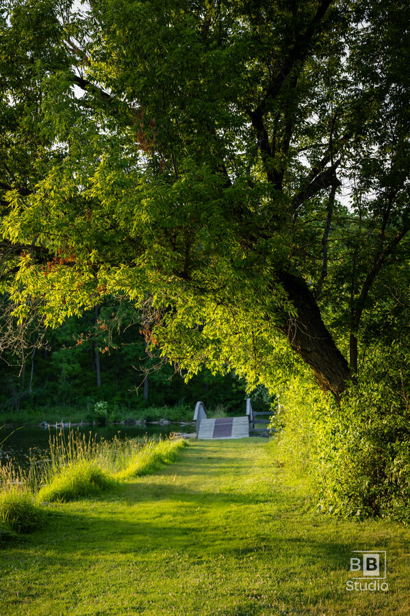 Sunset pathway and bridge at Fel-Pro in McHenry County Illinois