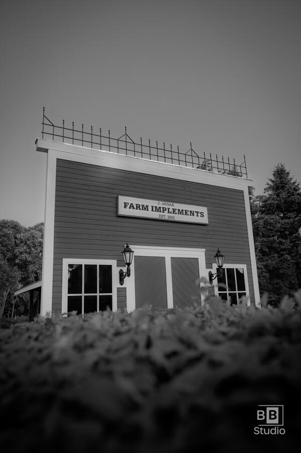 Black and white photo of downtown Algonquin Illinois in McHenry County